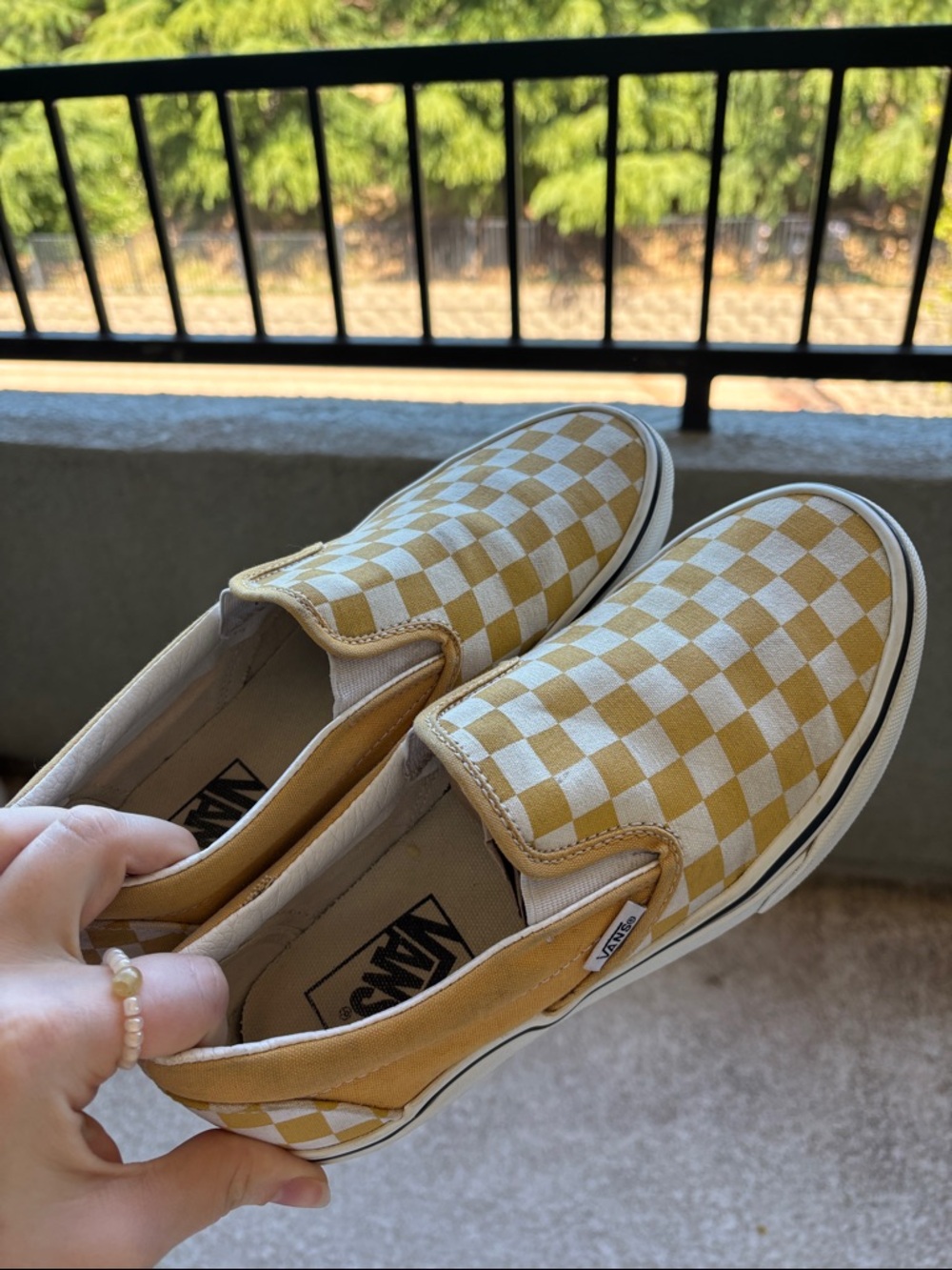 Vans Slip-On Checkerboard Sneakers - Mustard & White